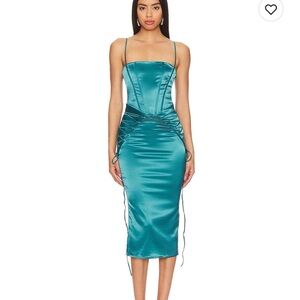 REVOLVE Teal Satin Midi Dress